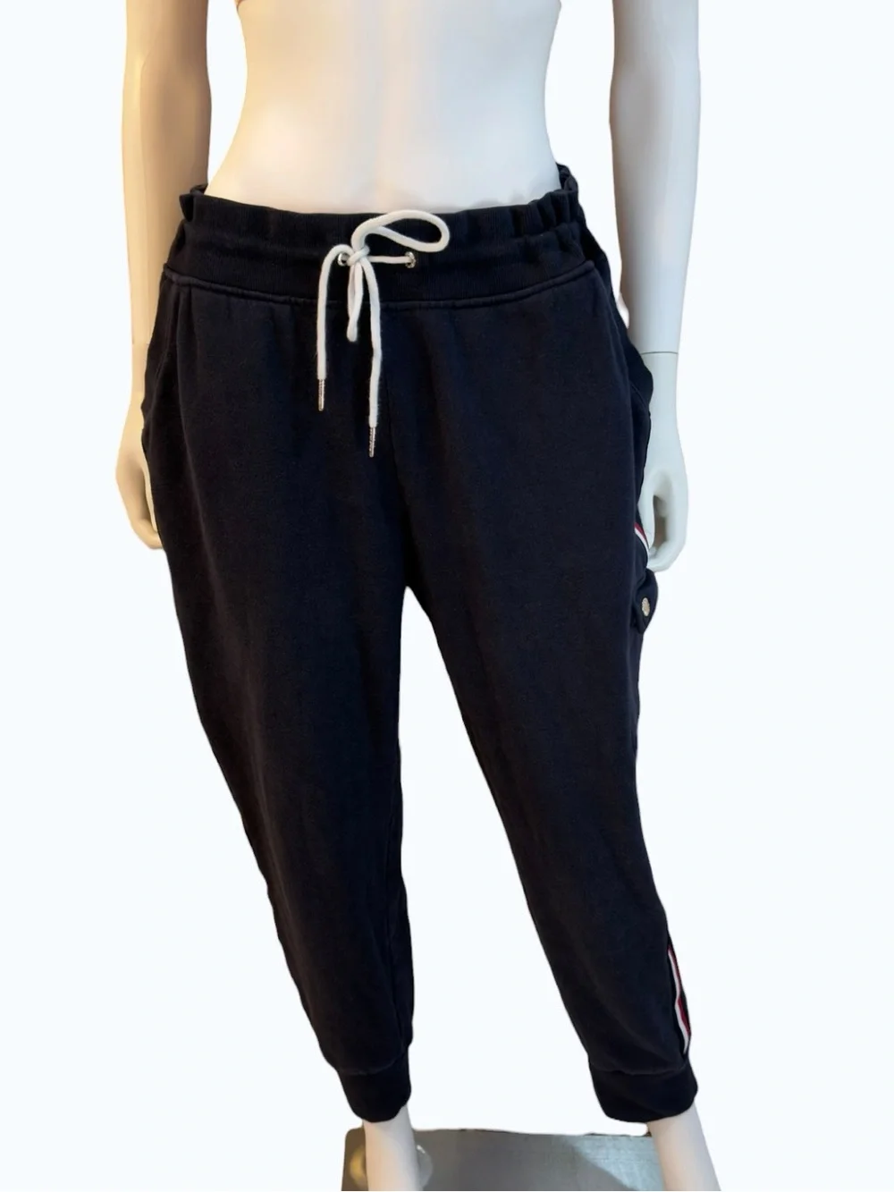 Tommy Hilfiger Navy Side Stripe Jogger Sweatpants White Red Stripe | Size
